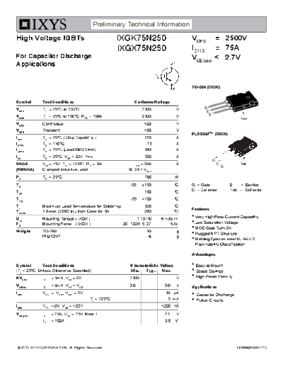 Ixys ixgk75n250-ixgx75n250  . Electronic Components Datasheets Active components Transistors Ixys ixgk75n250-ixgx75n250.pdf