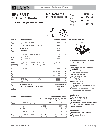 Ixys ixgn60n60c2  . Electronic Components Datasheets Active components Transistors Ixys ixgn60n60c2.pdf
