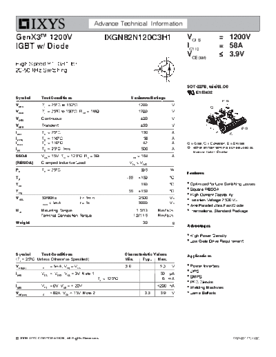 Ixys ixgn82n120c3h1  . Electronic Components Datasheets Active components Transistors Ixys ixgn82n120c3h1.pdf