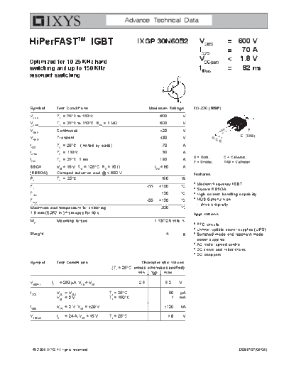 Ixys ixgp30n60b2  . Electronic Components Datasheets Active components Transistors Ixys ixgp30n60b2.pdf