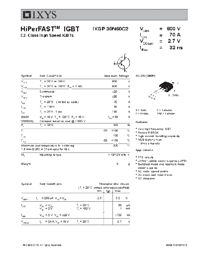 Ixys ixgp30n60c2  . Electronic Components Datasheets Active components Transistors Ixys ixgp30n60c2.pdf