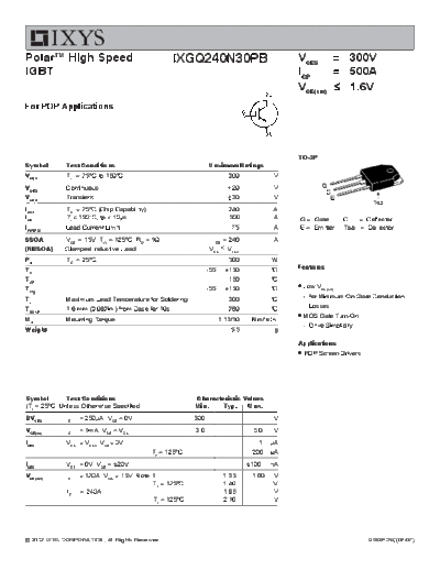 Ixys ixgq24n30pb  . Electronic Components Datasheets Active components Transistors Ixys ixgq24n30pb.pdf