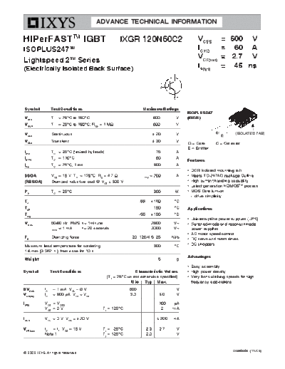 Ixys ixgr120n60c2  . Electronic Components Datasheets Active components Transistors Ixys ixgr120n60c2.pdf