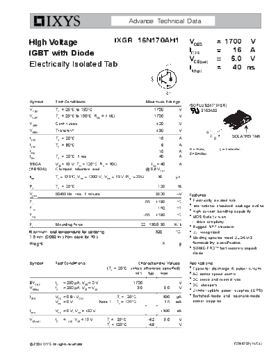 Ixys ixgr16n170ah1  . Electronic Components Datasheets Active components Transistors Ixys ixgr16n170ah1.pdf
