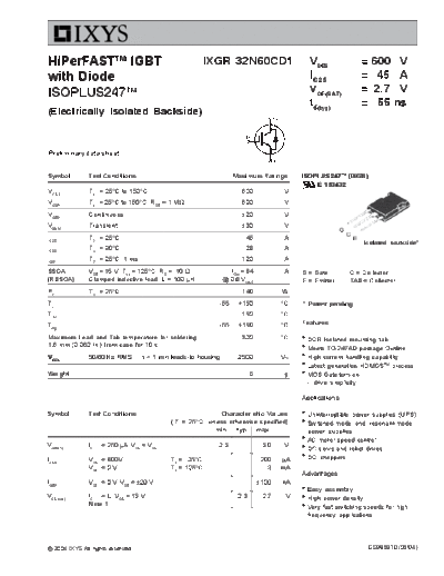 Ixys ixgr32n60cd1  . Electronic Components Datasheets Active components Transistors Ixys ixgr32n60cd1.pdf