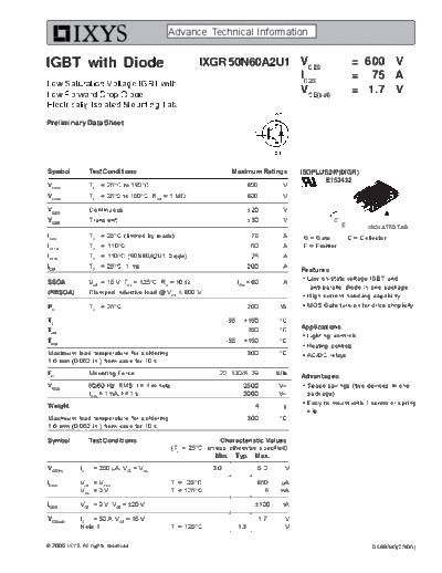 Ixys ixgr50n60a2u1  . Electronic Components Datasheets Active components Transistors Ixys ixgr50n60a2u1.pdf