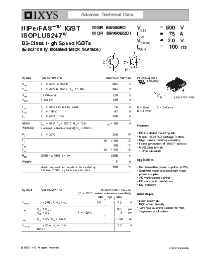 Ixys ixgr60n60b2  . Electronic Components Datasheets Active components Transistors Ixys ixgr60n60b2.pdf