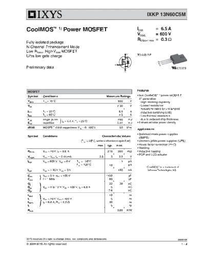 Ixys ixkp13n60c5m  . Electronic Components Datasheets Active components Transistors Ixys ixkp13n60c5m.pdf