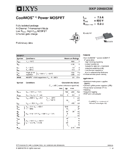 Ixys ixkp20n60c5m  . Electronic Components Datasheets Active components Transistors Ixys ixkp20n60c5m.pdf