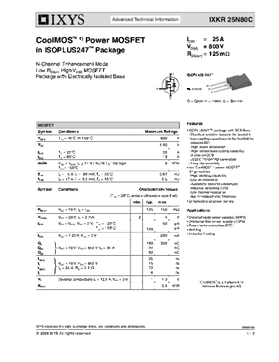 Ixys ixkr25n80c  . Electronic Components Datasheets Active components Transistors Ixys ixkr25n80c.pdf