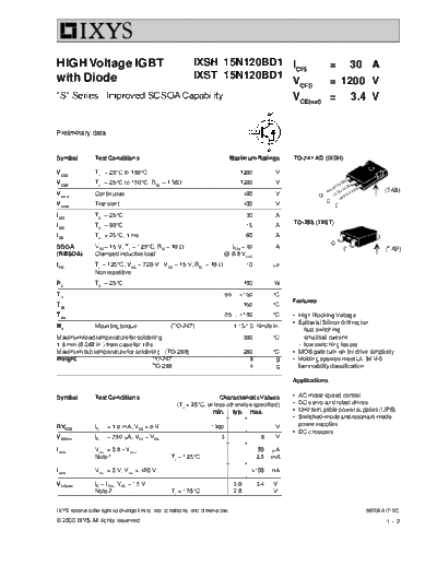 Ixys ixsh15n120bd1 ixst15n120bd1  . Electronic Components Datasheets Active components Transistors Ixys ixsh15n120bd1_ixst15n120bd1.pdf