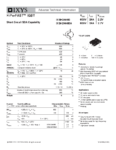 Ixys ixsh24n60 a  . Electronic Components Datasheets Active components Transistors Ixys ixsh24n60_a.pdf