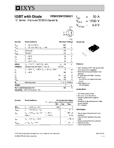 Ixys ixsh25n120au1  . Electronic Components Datasheets Active components Transistors Ixys ixsh25n120au1.pdf