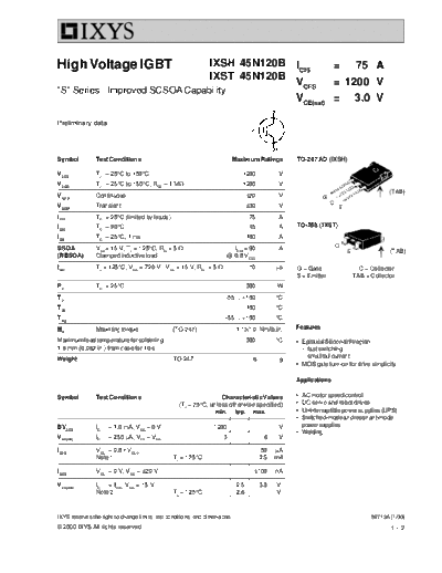 Ixys ixsh45n120b ixst45n120b  . Electronic Components Datasheets Active components Transistors Ixys ixsh45n120b_ixst45n120b.pdf