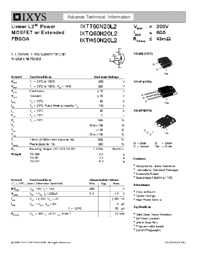 Ixys ixtt60n20l2-ixtq60n20l2-ixth60n20l2  . Electronic Components Datasheets Active components Transistors Ixys ixtt60n20l2-ixtq60n20l2-ixth60n20l2.pdf