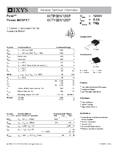 Ixys ixty02n120p ixtp02n120p  . Electronic Components Datasheets Active components Transistors Ixys ixty02n120p_ixtp02n120p.pdf