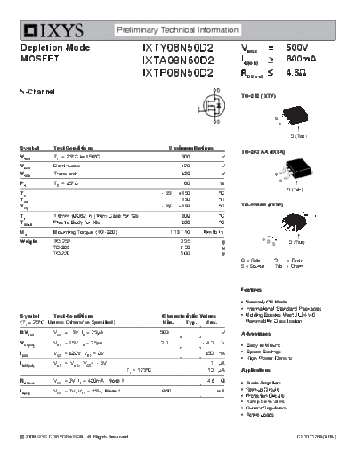 Ixys ixty08n50d2-ixta08n50d2-ixtp08n50d2  . Electronic Components Datasheets Active components Transistors Ixys ixty08n50d2-ixta08n50d2-ixtp08n50d2.pdf