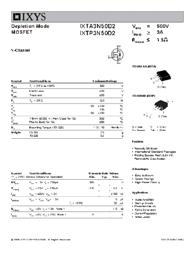 Ixys ixta3n50d2-ixtp3n50d2  . Electronic Components Datasheets Active components Transistors Ixys ixta3n50d2-ixtp3n50d2.pdf