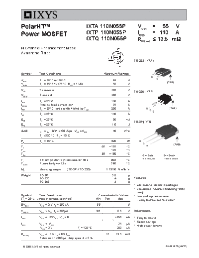 Ixys ixta110n055p ixtp110n055p ixtq110n055p  . Electronic Components Datasheets Active components Transistors Ixys ixta110n055p_ixtp110n055p_ixtq110n055p.pdf