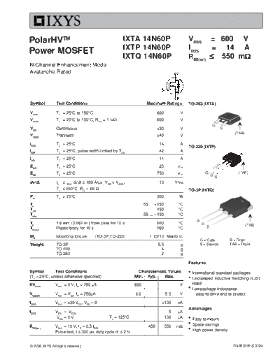 Ixys ixta14n60p ixtq14n60p ixtp14n60p  . Electronic Components Datasheets Active components Transistors Ixys ixta14n60p_ixtq14n60p_ixtp14n60p.pdf