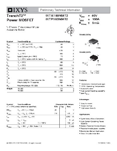 Ixys ixta160n04t2 ixtp160n04t2  . Electronic Components Datasheets Active components Transistors Ixys ixta160n04t2_ixtp160n04t2.pdf