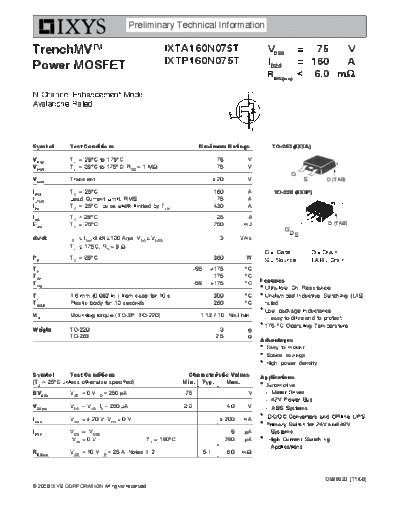 Ixys ixta160n075t ixtp160n075t  . Electronic Components Datasheets Active components Transistors Ixys ixta160n075t_ixtp160n075t.pdf