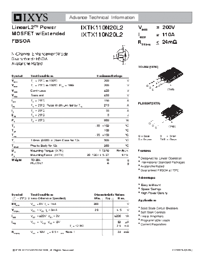 Ixys ixtk110n20l2 ixtx110n20l2  . Electronic Components Datasheets Active components Transistors Ixys ixtk110n20l2_ixtx110n20l2.pdf