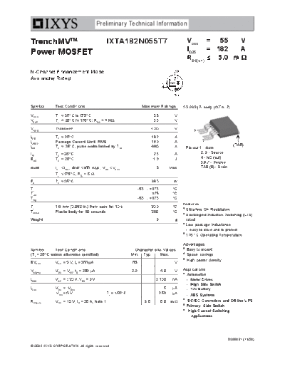 . Electronic Components Datasheets ixta182n055t7  . Electronic Components Datasheets Active components Transistors Ixys ixta182n055t7.pdf