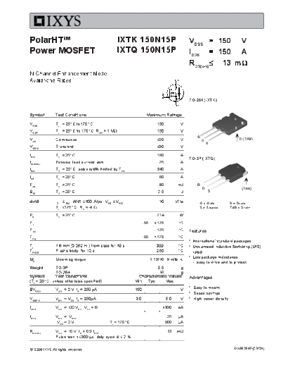 Ixys ixtk150n15p ixtq150n15p  . Electronic Components Datasheets Active components Transistors Ixys ixtk150n15p_ixtq150n15p.pdf