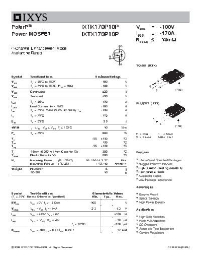 Ixys ixtk170p10p ixtx170p10p  . Electronic Components Datasheets Active components Transistors Ixys ixtk170p10p_ixtx170p10p.pdf