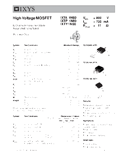 Ixys ixta1n80 ixtp1n80 ixty1n80  . Electronic Components Datasheets Active components Transistors Ixys ixta1n80_ixtp1n80_ixty1n80.pdf