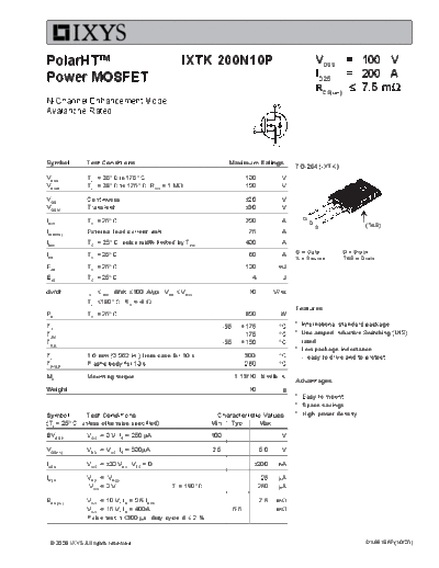 Ixys ixtk200n10p  . Electronic Components Datasheets Active components Transistors Ixys ixtk200n10p.pdf