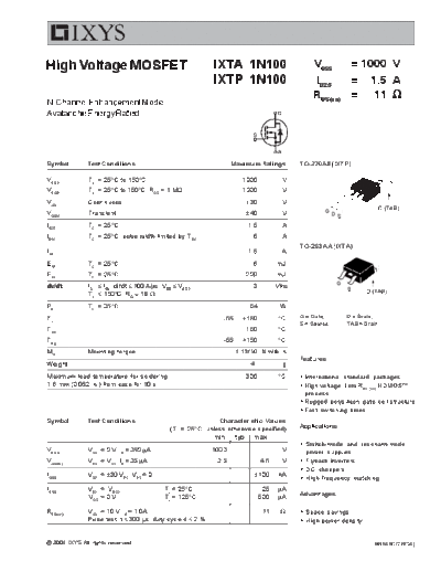 Ixys ixta1n100 ixtp1n100  . Electronic Components Datasheets Active components Transistors Ixys ixta1n100_ixtp1n100.pdf