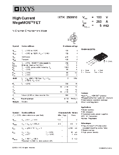 Ixys ixtk250n10  . Electronic Components Datasheets Active components Transistors Ixys ixtk250n10.pdf