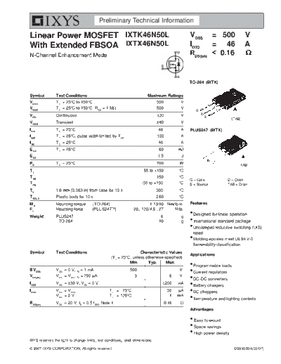 Ixys ixtk46n50l ixtx46n50l  . Electronic Components Datasheets Active components Transistors Ixys ixtk46n50l_ixtx46n50l.pdf