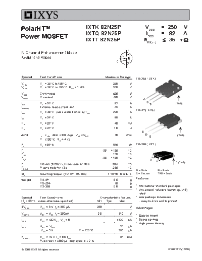 Ixys ixtk82n25p ixtq82n25p ixtt82n25p  . Electronic Components Datasheets Active components Transistors Ixys ixtk82n25p_ixtq82n25p_ixtt82n25p.pdf