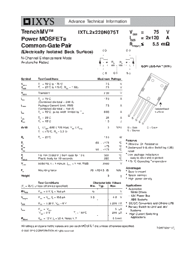 Ixys ixtl2x220n075t  . Electronic Components Datasheets Active components Transistors Ixys ixtl2x220n075t.pdf