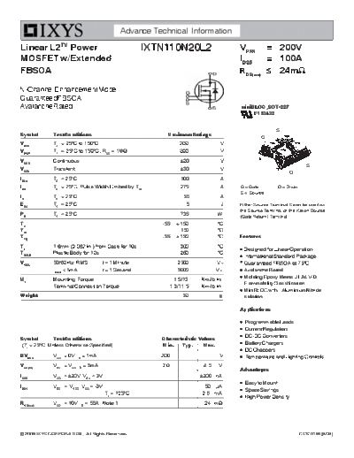 Ixys ixtn110n20l2  . Electronic Components Datasheets Active components Transistors Ixys ixtn110n20l2.pdf