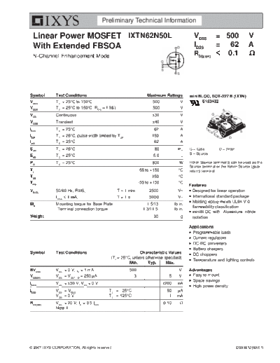 . Electronic Components Datasheets ixtn62n50l  . Electronic Components Datasheets Active components Transistors Ixys ixtn62n50l.pdf