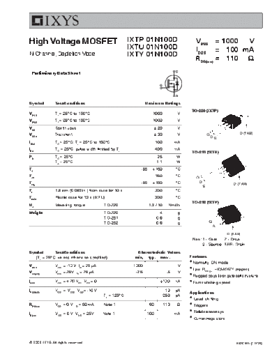 Ixys ixtp01n100d ixtu01n100d ixty01n100d  . Electronic Components Datasheets Active components Transistors Ixys ixtp01n100d_ixtu01n100d_ixty01n100d.pdf