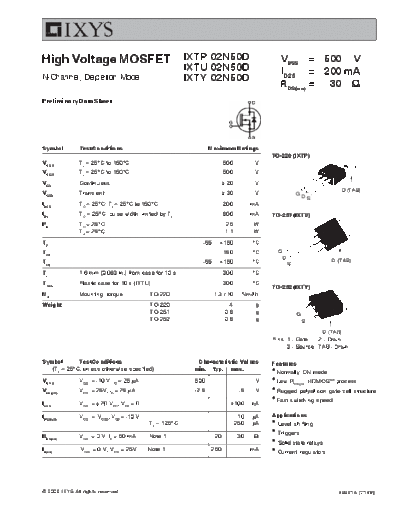 Ixys ixtp02n50d ixtu02n50d ixty02n50d  . Electronic Components Datasheets Active components Transistors Ixys ixtp02n50d_ixtu02n50d_ixty02n50d.pdf