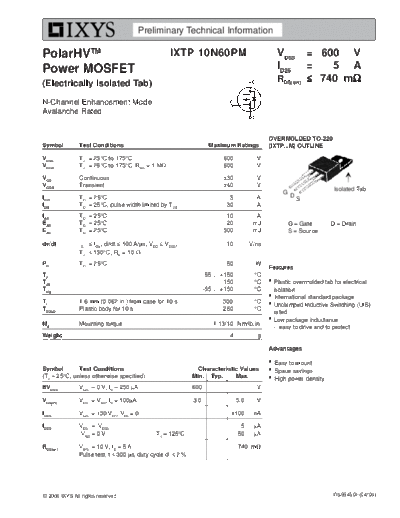 . Electronic Components Datasheets ixtp10n60pm  . Electronic Components Datasheets Active components Transistors Ixys ixtp10n60pm.pdf