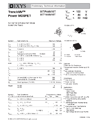 Ixys ixtp44n10t ixty44n10t  . Electronic Components Datasheets Active components Transistors Ixys ixtp44n10t_ixty44n10t.pdf