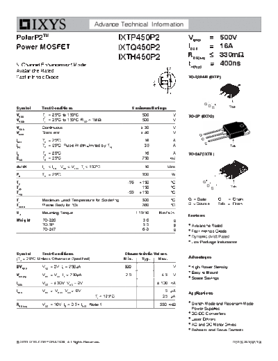 Ixys ixtp450p2 ixth450p2 ixtq450p2  . Electronic Components Datasheets Active components Transistors Ixys ixtp450p2_ixth450p2_ixtq450p2.pdf