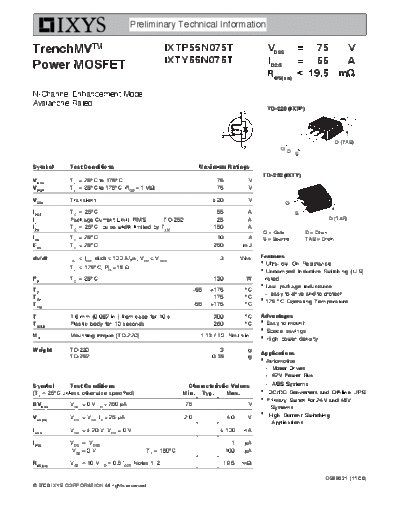 Ixys ixtp55n075t ixty55n075t  . Electronic Components Datasheets Active components Transistors Ixys ixtp55n075t_ixty55n075t.pdf