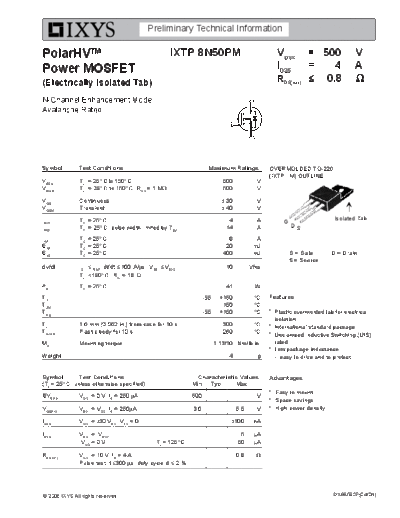 Ixys ixtp8n50pm  . Electronic Components Datasheets Active components Transistors Ixys ixtp8n50pm.pdf