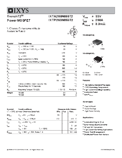 Ixys ixta260n055t2 ixtp260n055t2  . Electronic Components Datasheets Active components Transistors Ixys ixta260n055t2_ixtp260n055t2.pdf