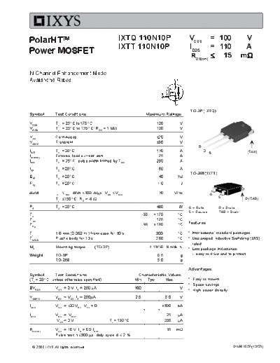 Ixys ixtq110n10p ixtt110n10p  . Electronic Components Datasheets Active components Transistors Ixys ixtq110n10p_ixtt110n10p.pdf