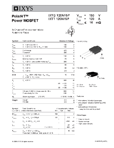 Ixys ixtq120n15p ixtt120n15p  . Electronic Components Datasheets Active components Transistors Ixys ixtq120n15p_ixtt120n15p.pdf