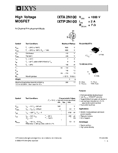 Ixys ixta2n100 ixtp2n100  . Electronic Components Datasheets Active components Transistors Ixys ixta2n100_ixtp2n100.pdf